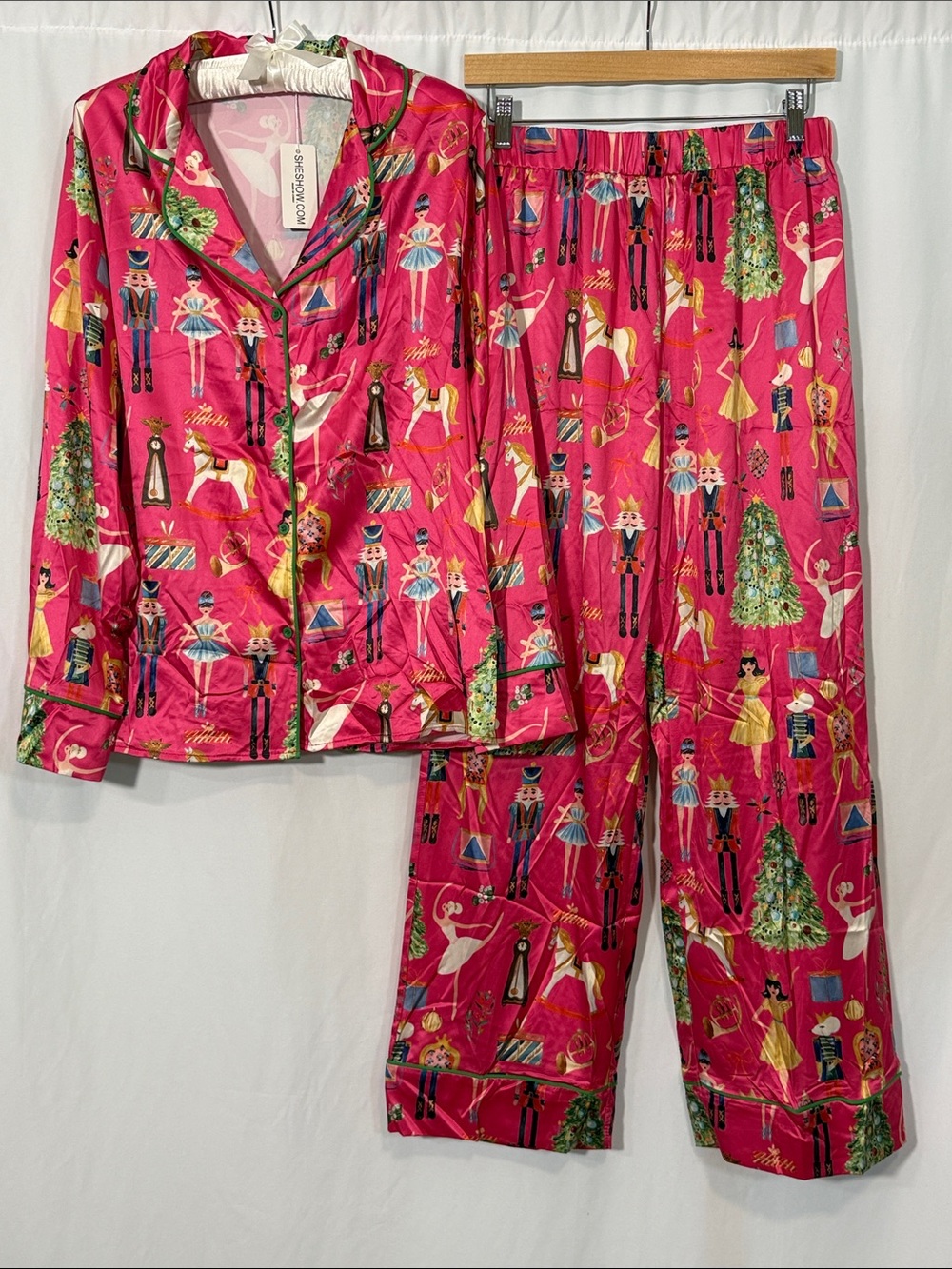 Women's Nutcracker Satin Pajama Set - Hot Pink